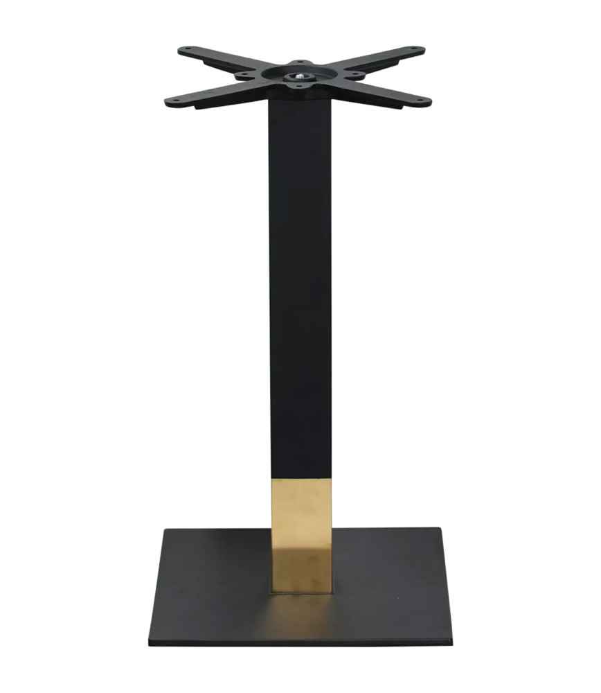 Pied bistro acier base carrée et dorée H 72 cm