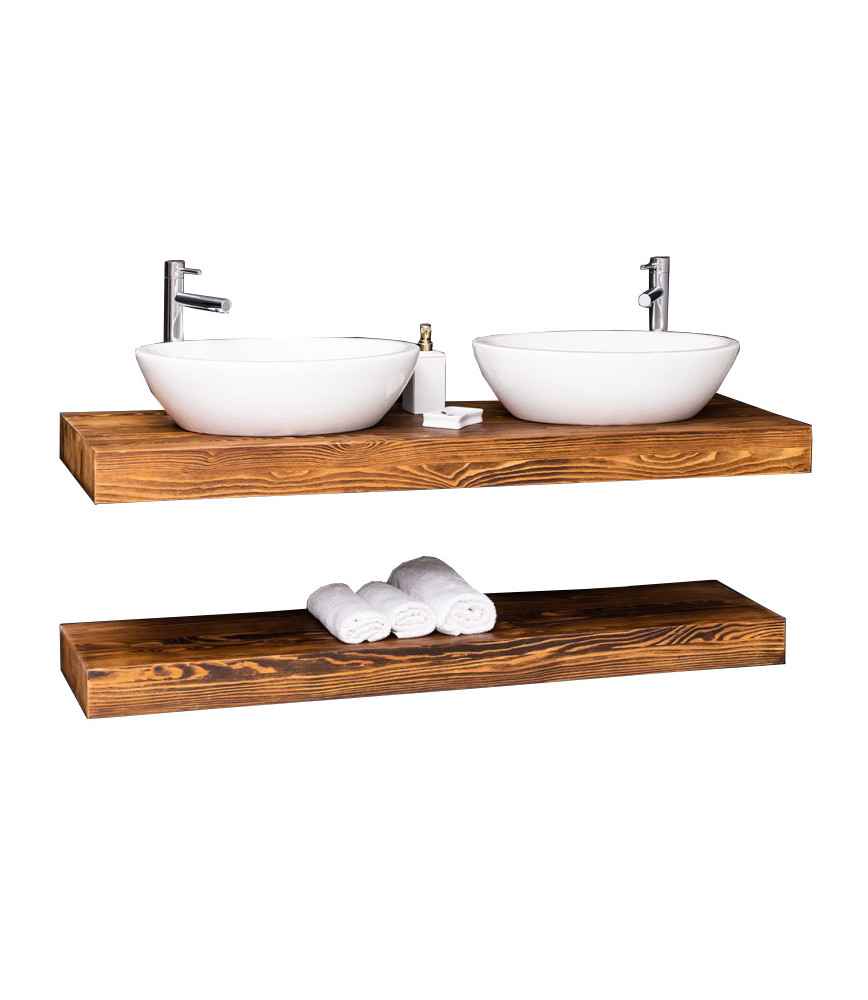 Etagère murale en sapin GM + kit murale en métal L 150 x H 10 x P 50