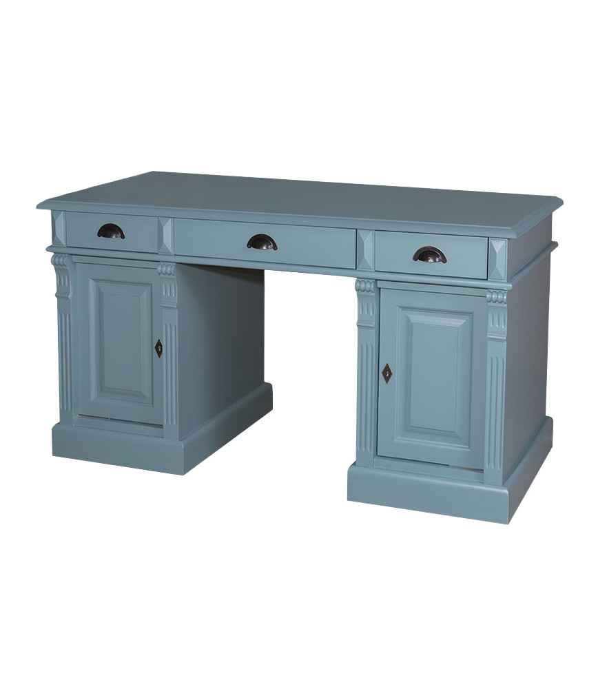 Bureau caisson 2 portes + 3 tiroirs poignée coquille