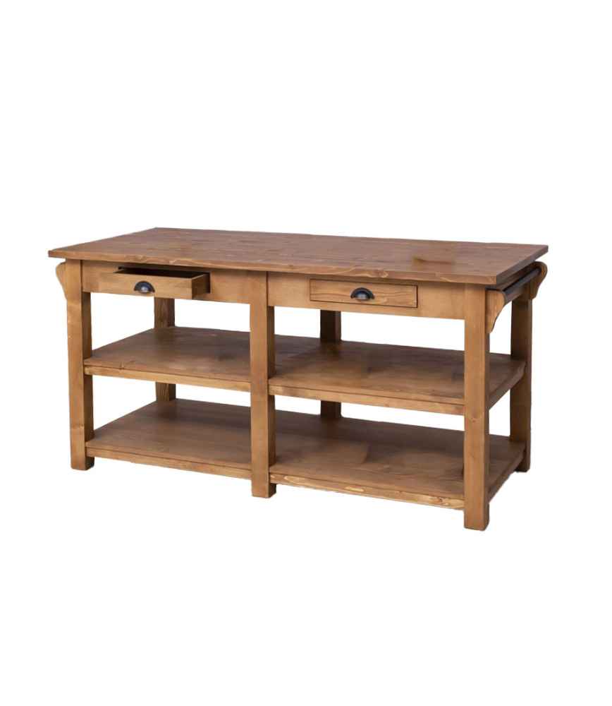Ilot central de cuisine à 4 tiroirs + porte torchons plateau bois