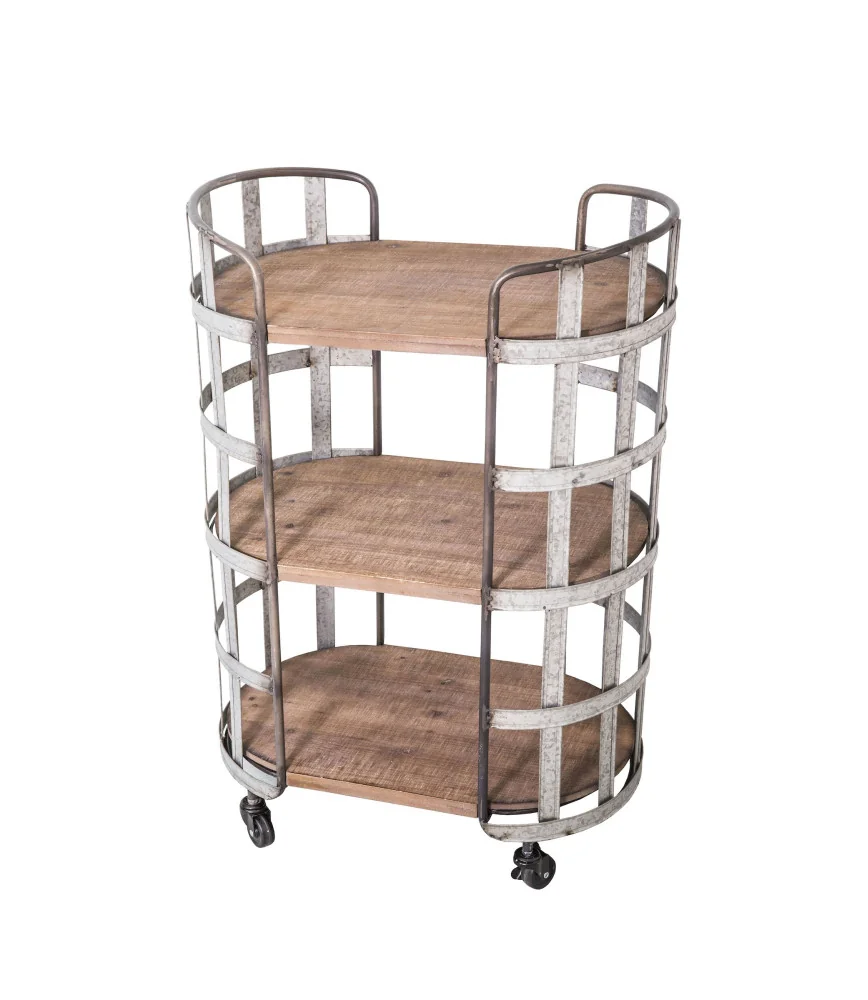 Chariot 3 niveaux en zinc / bois sur roues