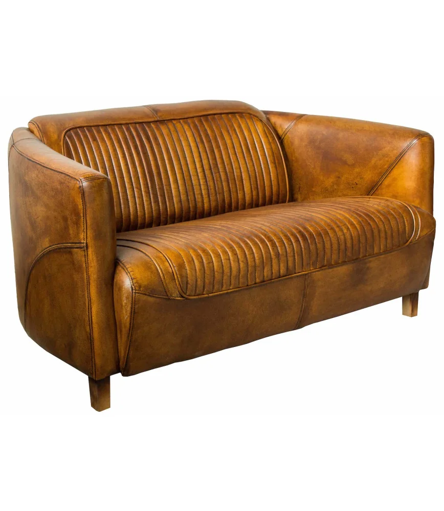 Canapé aviateur en cuir  - L 125 x H 86 x P68