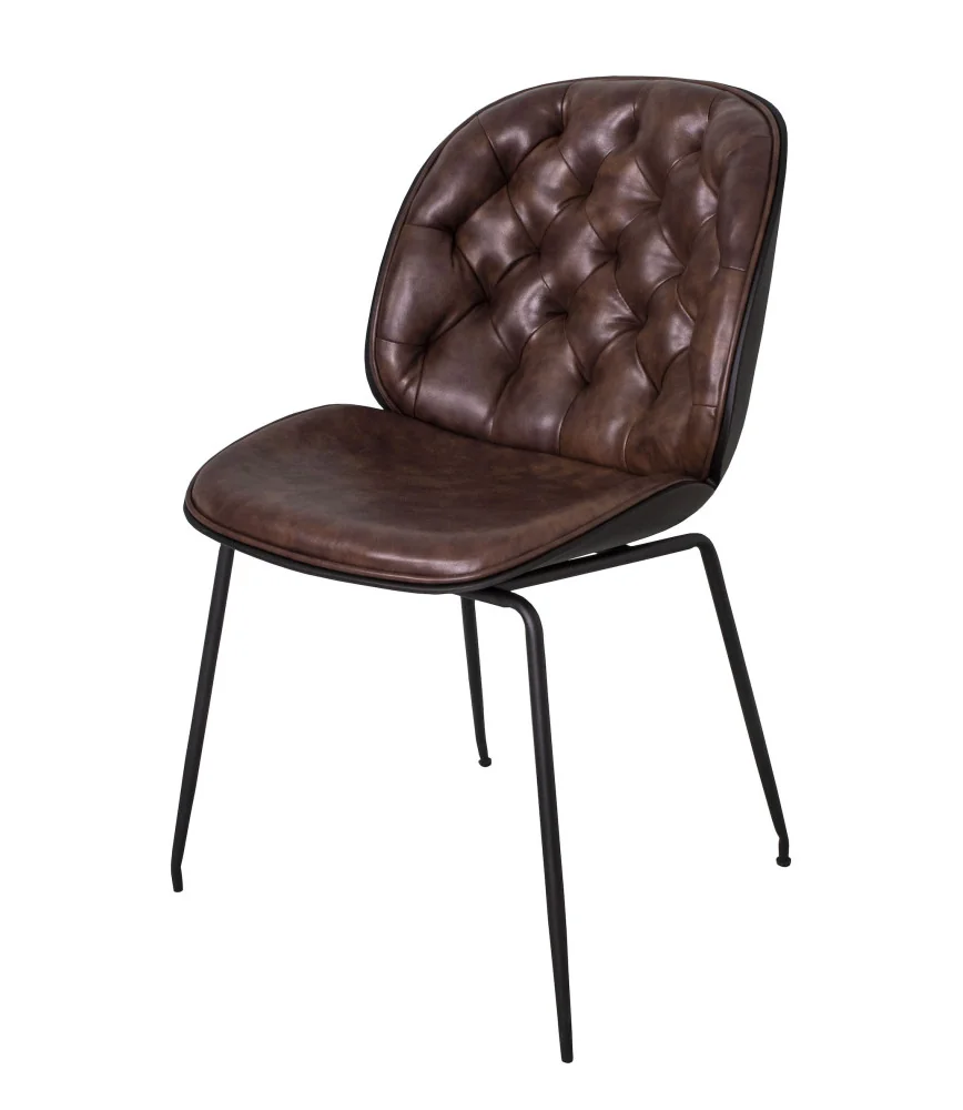 Chaise capitonnée Skai chataigne