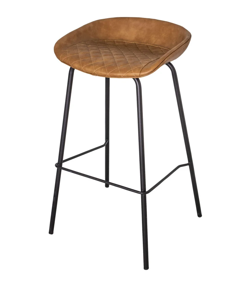 Tabouret de bar capitonné skai caramel