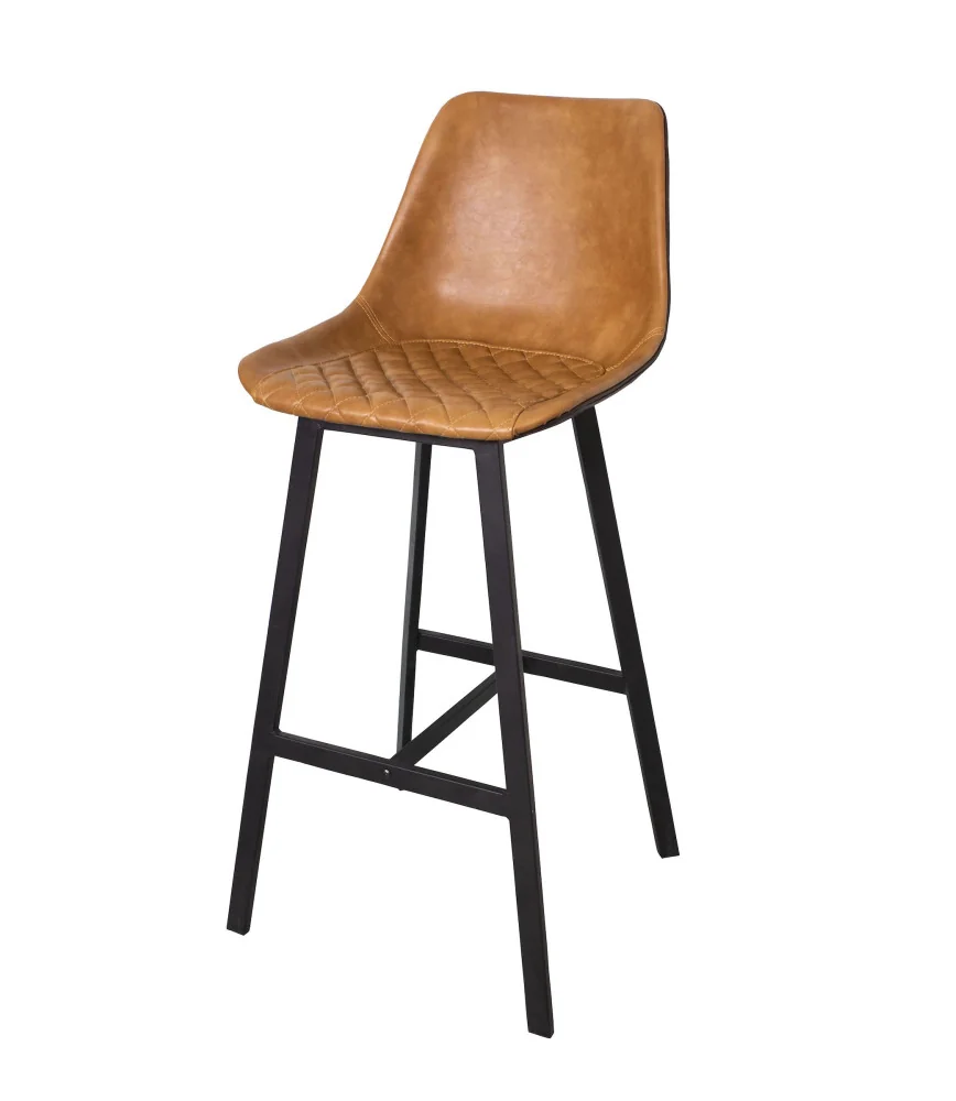 Fauteuil de bar capitonné skai bicolore caramel / arrière chocolat