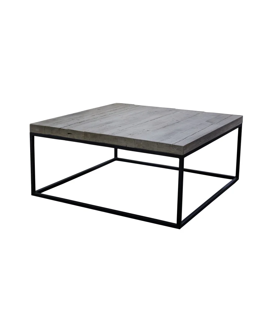 Table salon métal et plateau vieux pin L 100 x H 45 x large 100