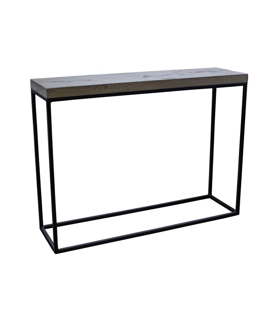 Console métal et plateau vieux pin L120 x H90 x P35 cm