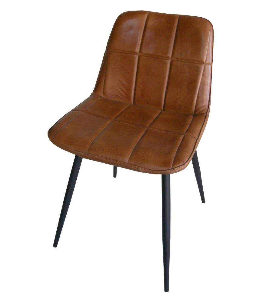 Chaise cuir capitonnée + piètement fer