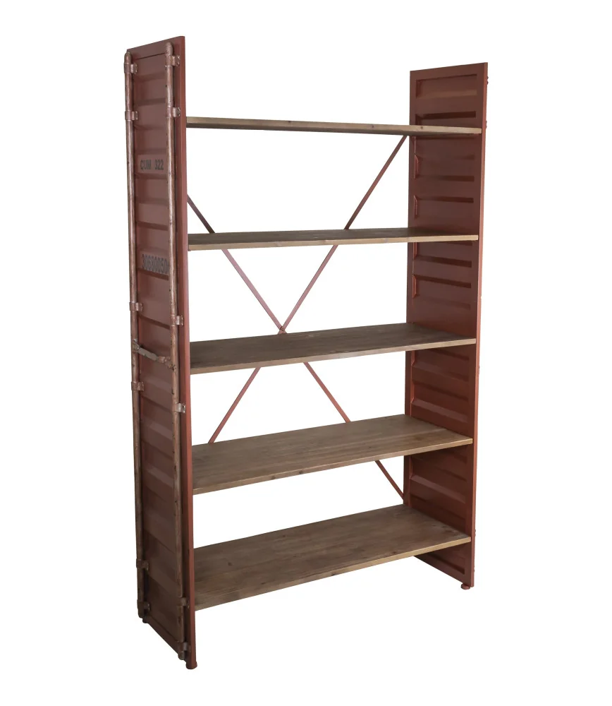 Etagère container rouge , Tole + bois