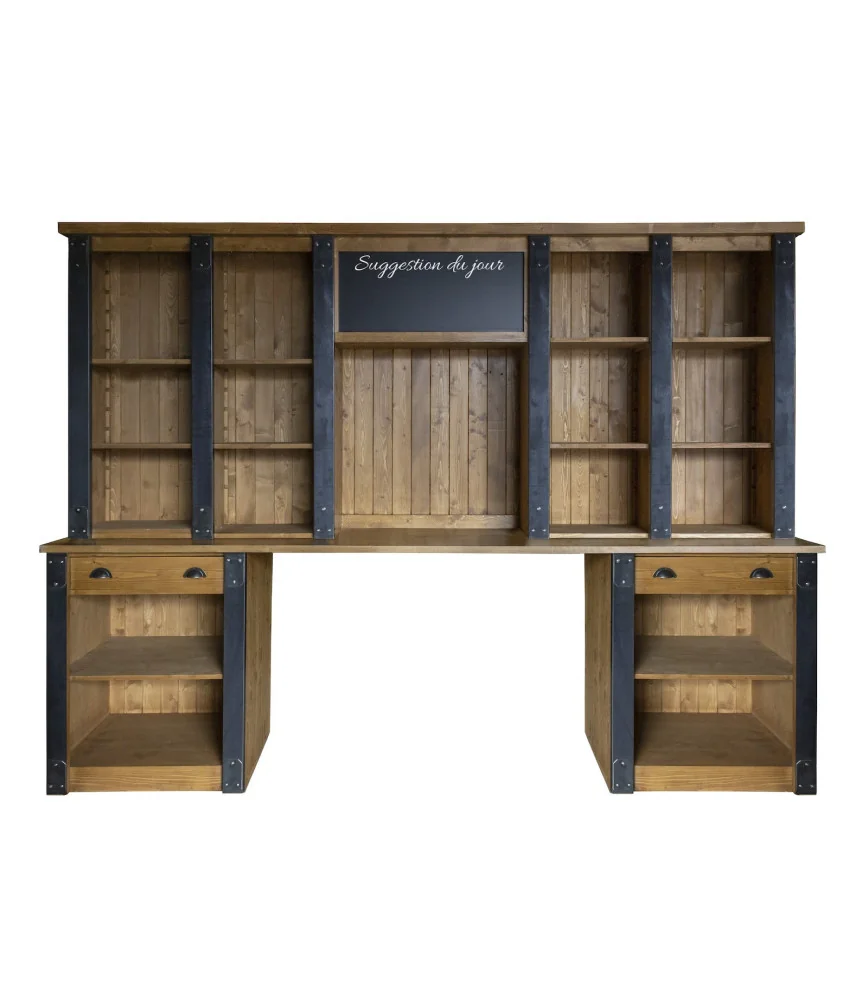 Arrière de bar plateau chêne + tableau noir L 300 x H 225 x P 65/38