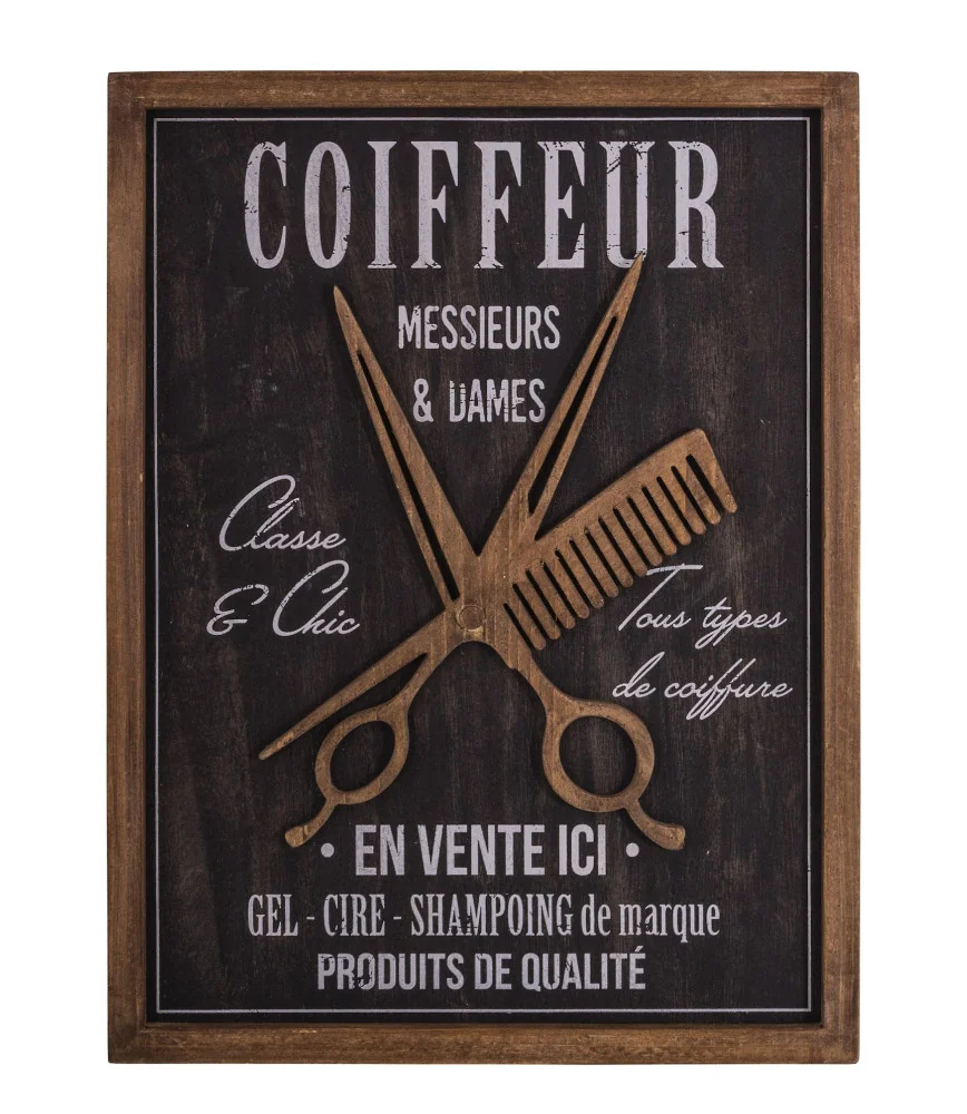 Panneau décor bois Coiffeur 40 x 30 cm