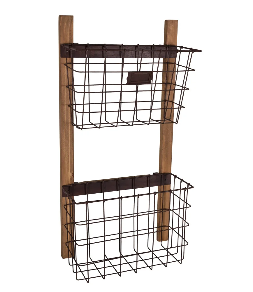Double Panier mural Métal/bois