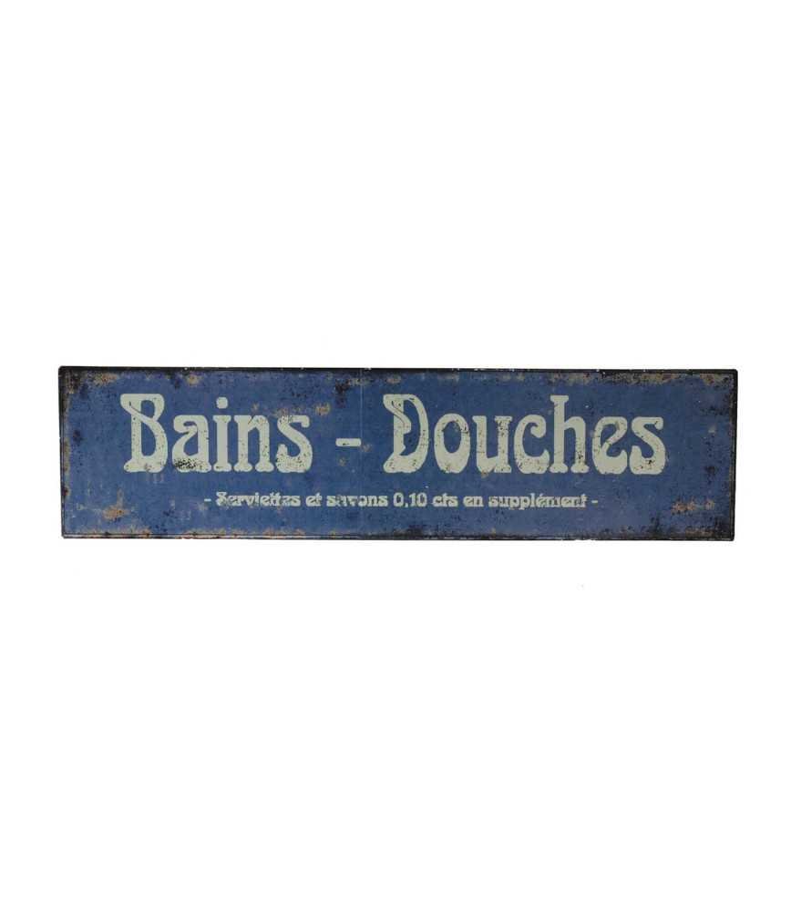 Plaque publicitaire "bains-douches" bleue antique