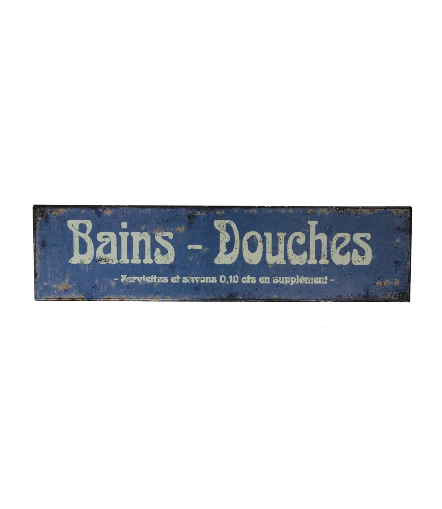 Plaque publicitaire "bains-douches" bleue antique