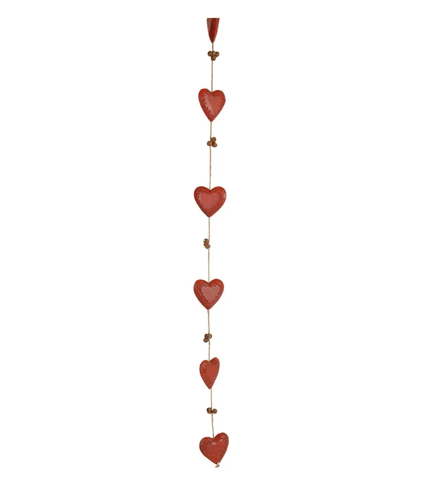 Guirlande 6 coeurs rouges et grelots