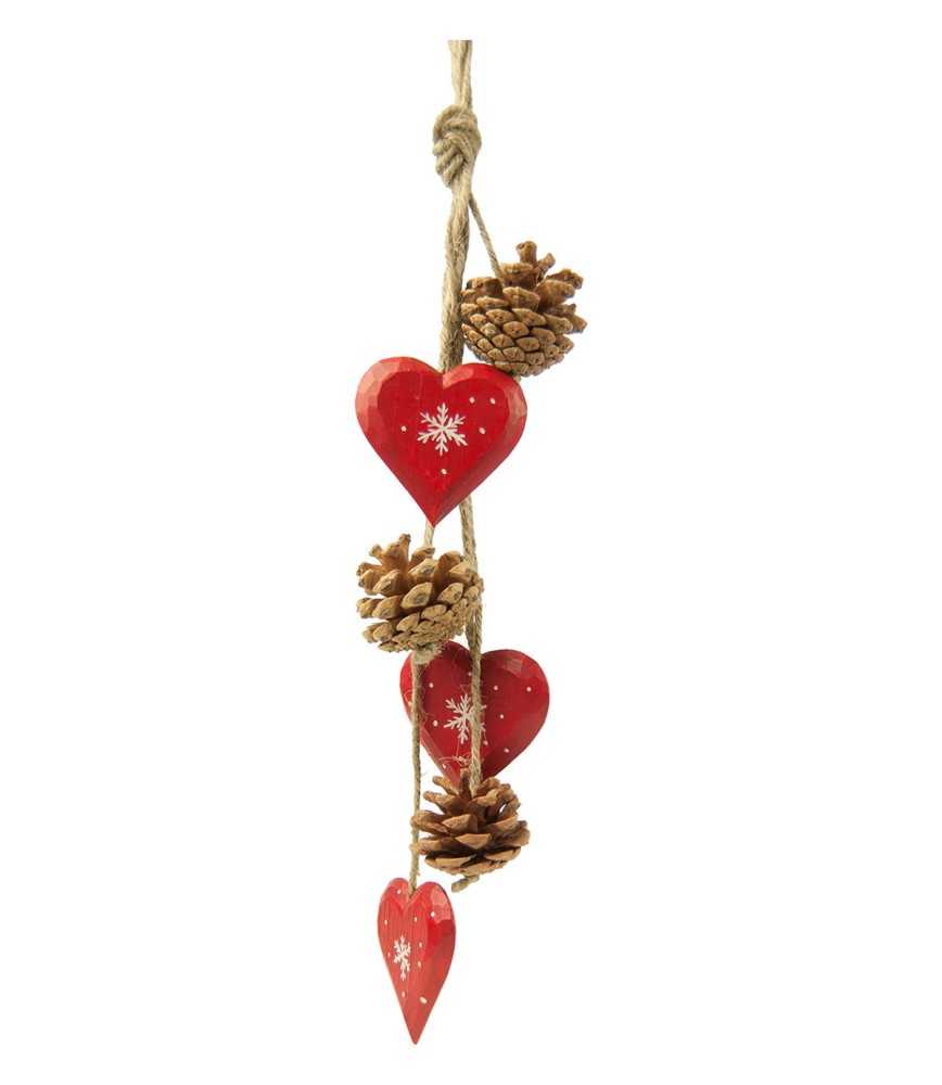 Guirlande coeurs rouges et pommes de pin