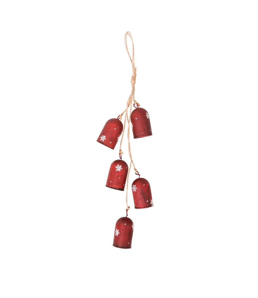 Guirlande 5 cloches/flocon rouge