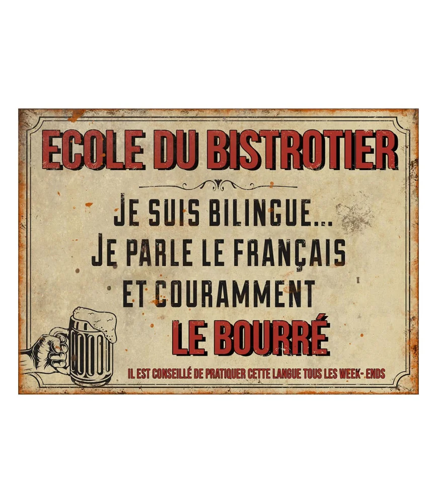 Plaque "Ecole du bistrotier" 21 x 15 cm
