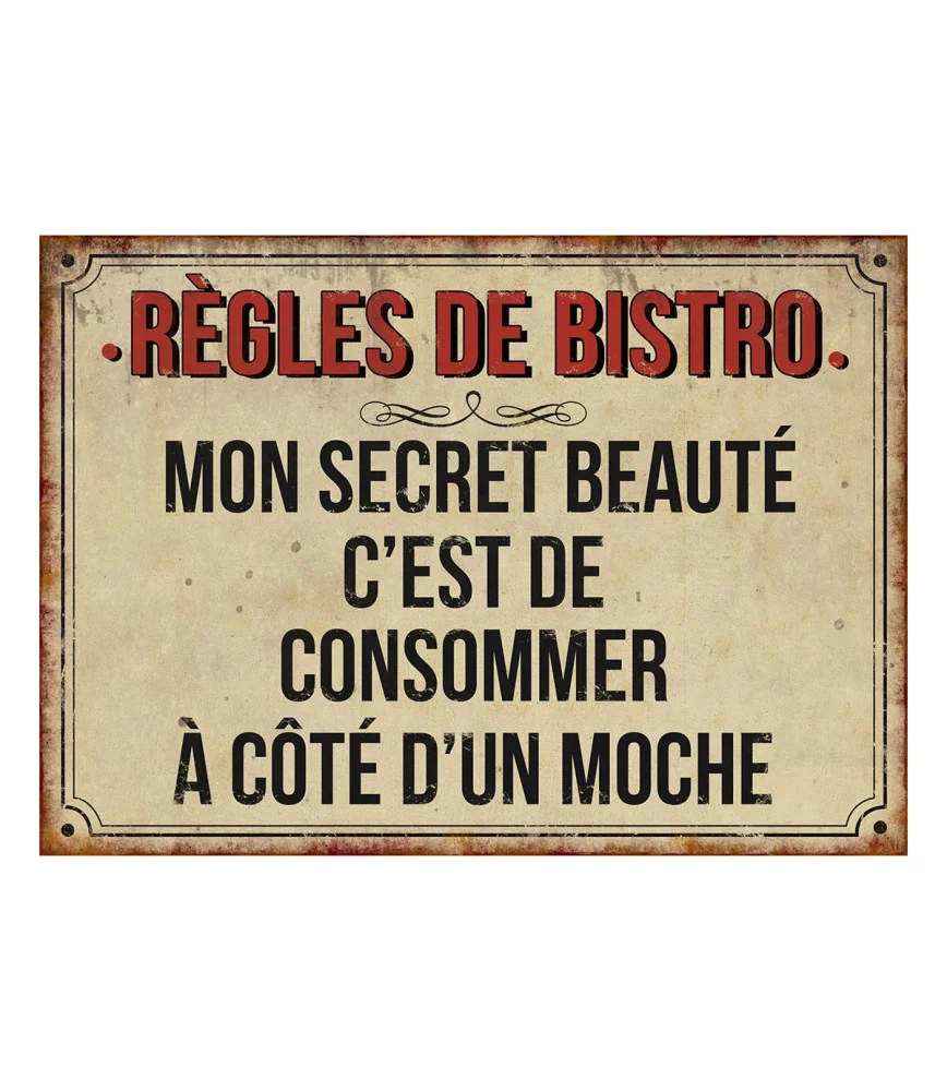 Plaque "Règles de bistro" 21 x 15 cm