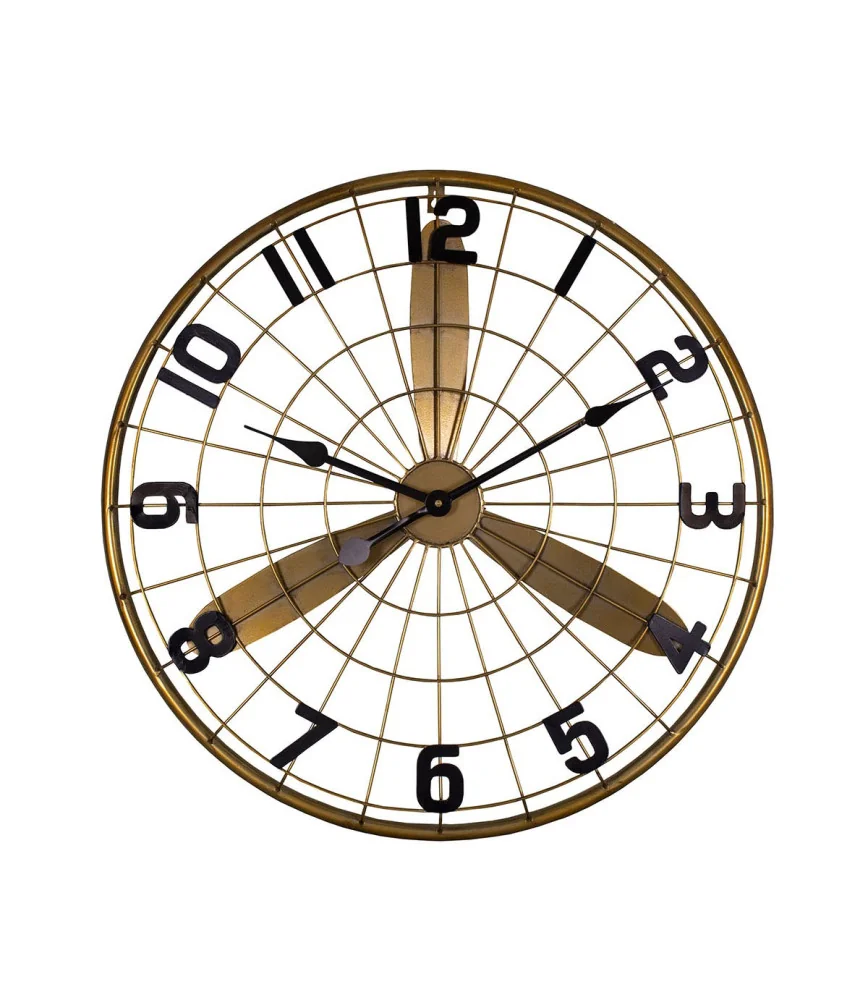 Pendule industrielle grillagée couleur laiton 60 cm