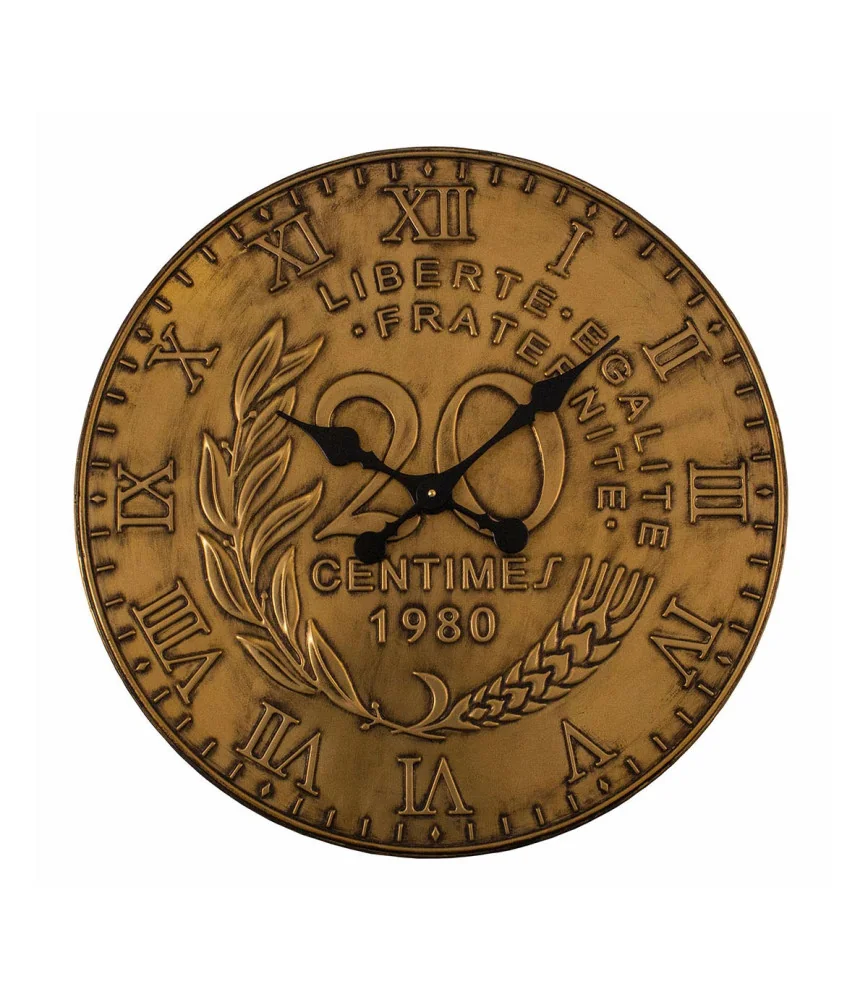 Pendule pièce de monnaie couleur laiton Ø 60 cm