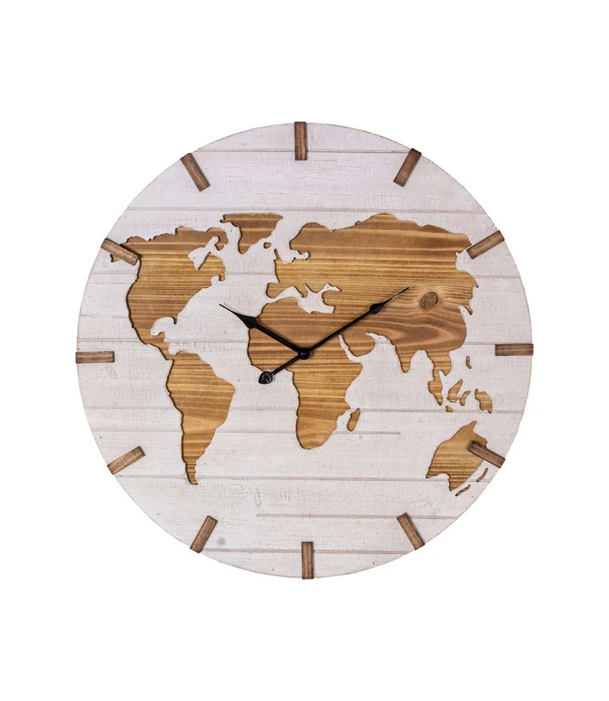 Pendule map monde blanche bois Ø 60 cm