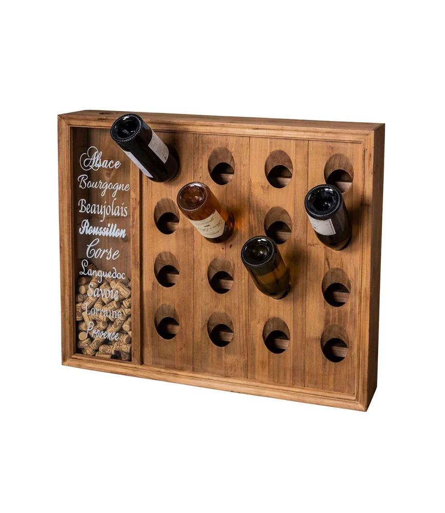 Range bouteilles mural (16 bouteilles) avec réserve bouchons