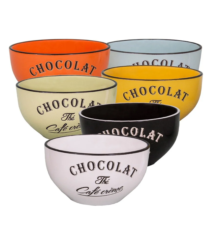 Collection 6 bols "Brasserie" Noir-Blanc-jaune-bleu-orange-vert