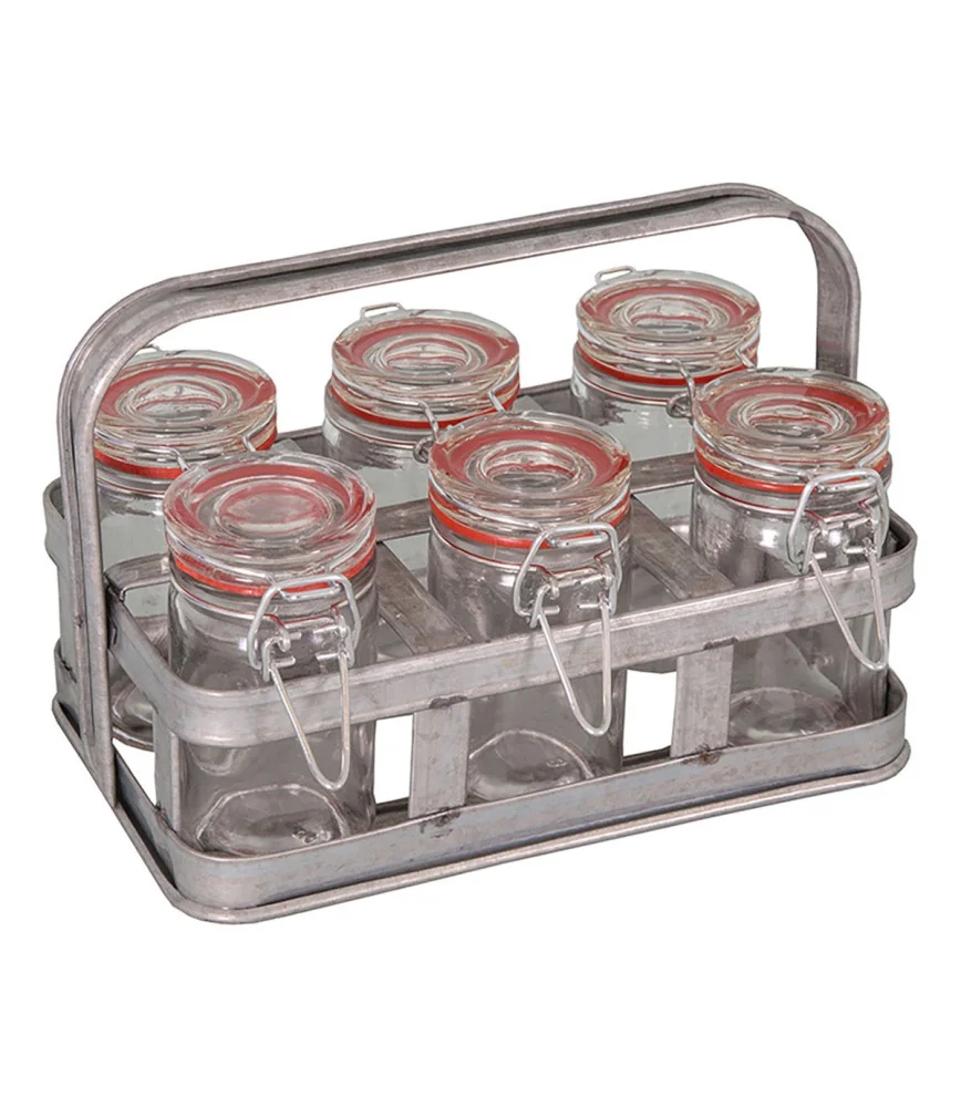 Panier zinc à 6 bocaux mini