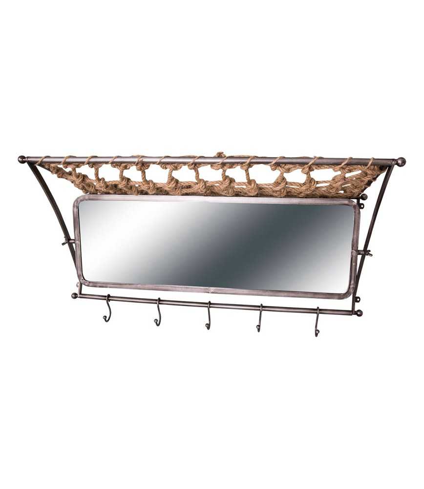 Etagère wagon lit avec miroir cordage et crochets