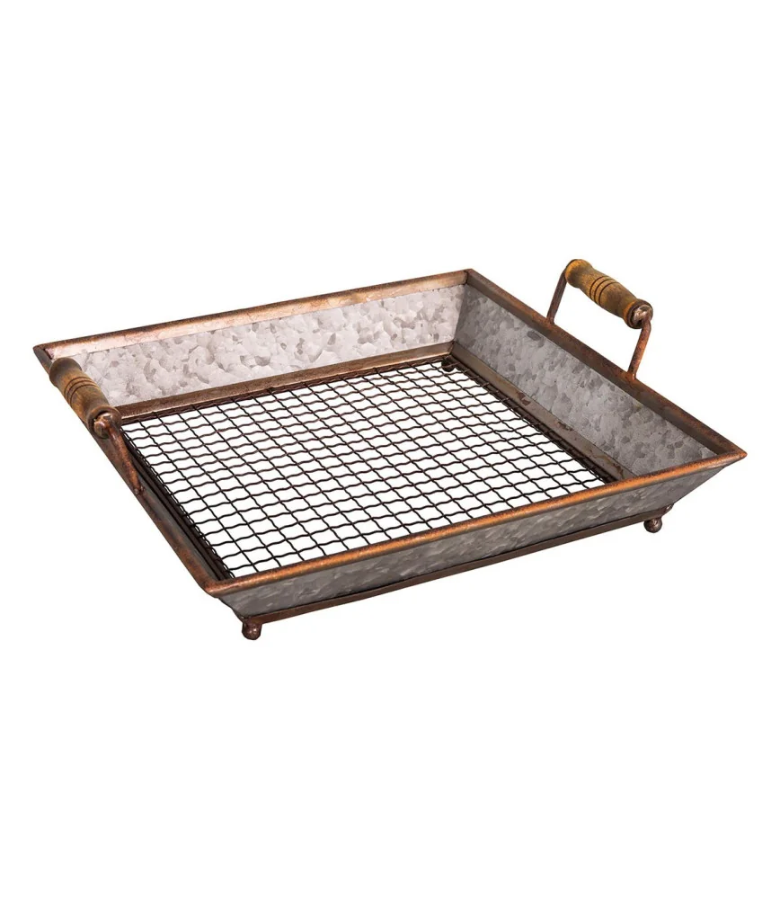Plateau zinc poignée bois