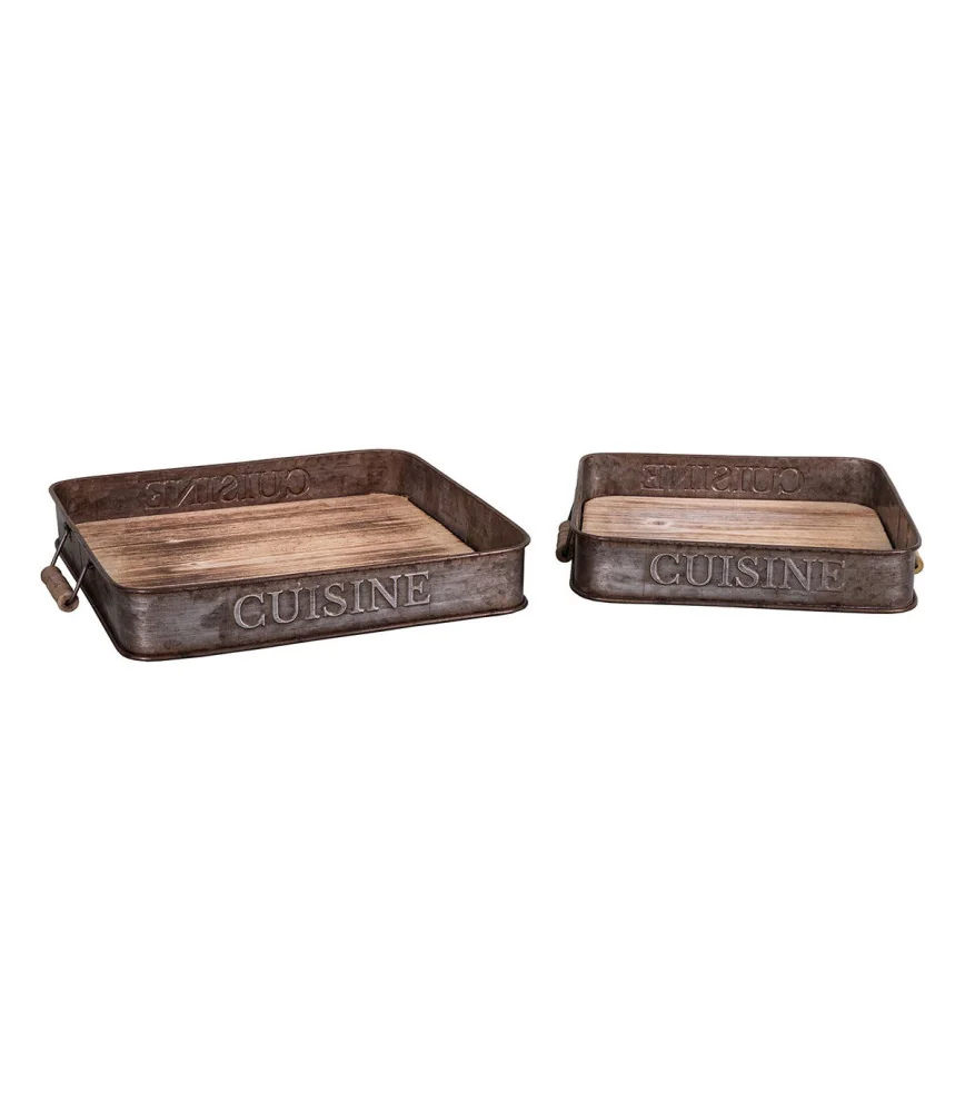 Set 2 plateaux zinc et bois cuisine