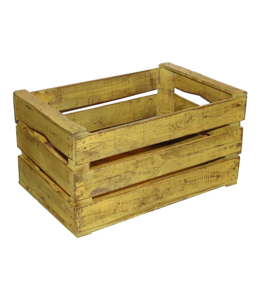 Caisse en bois jaune