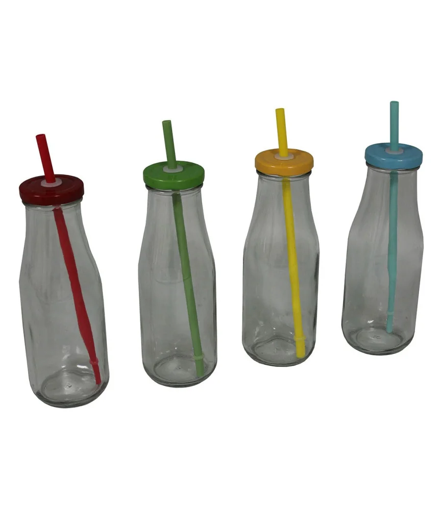 Set 4 bouteilles avec paille