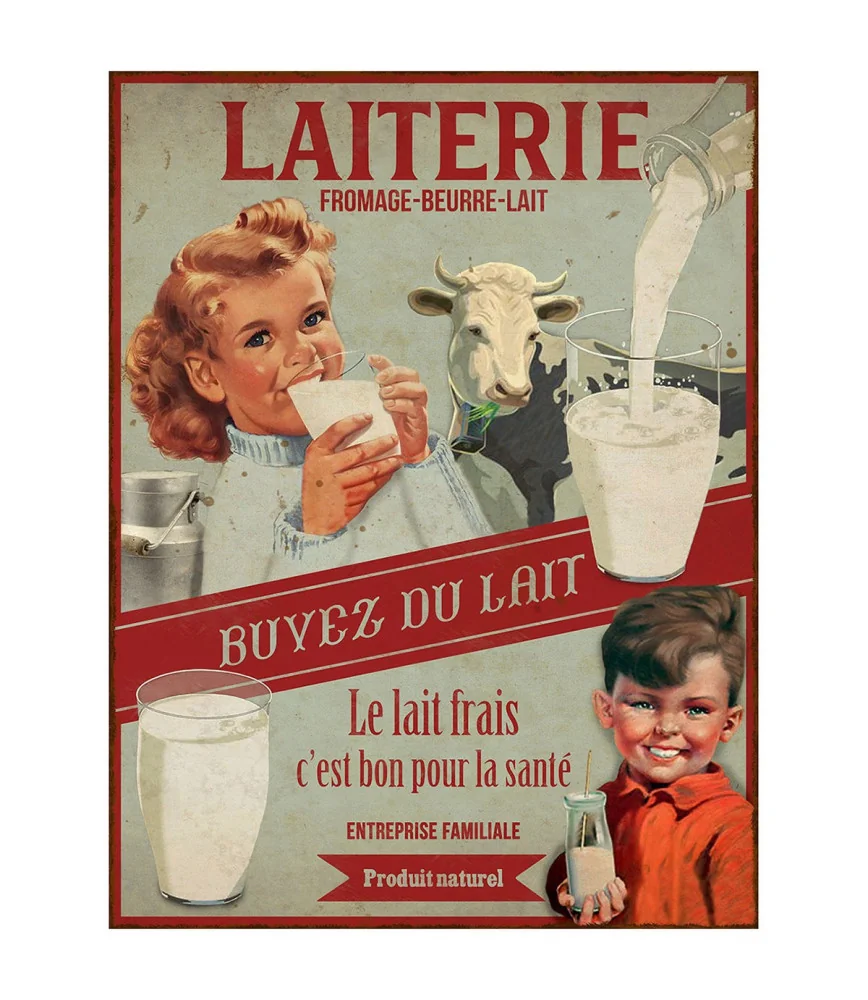 Plaque métal Buvez du lait 33 x 25 cm