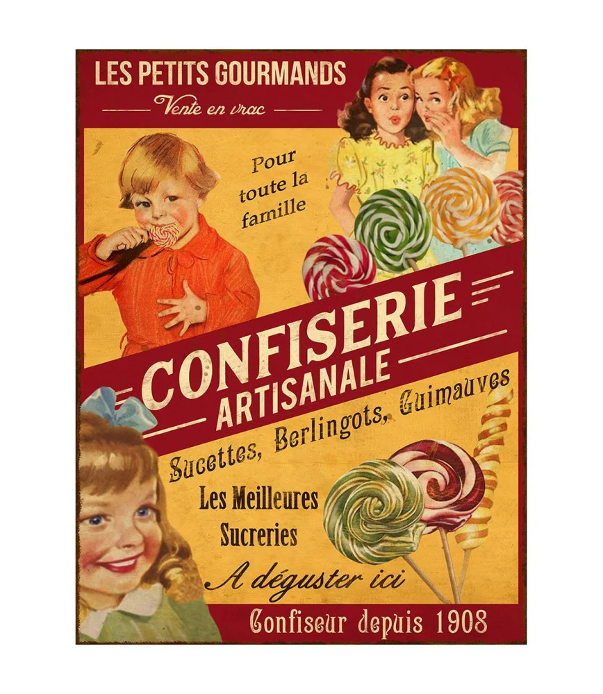 Plaque métal Confiserie Les petits gourmands 33 x 25 cm