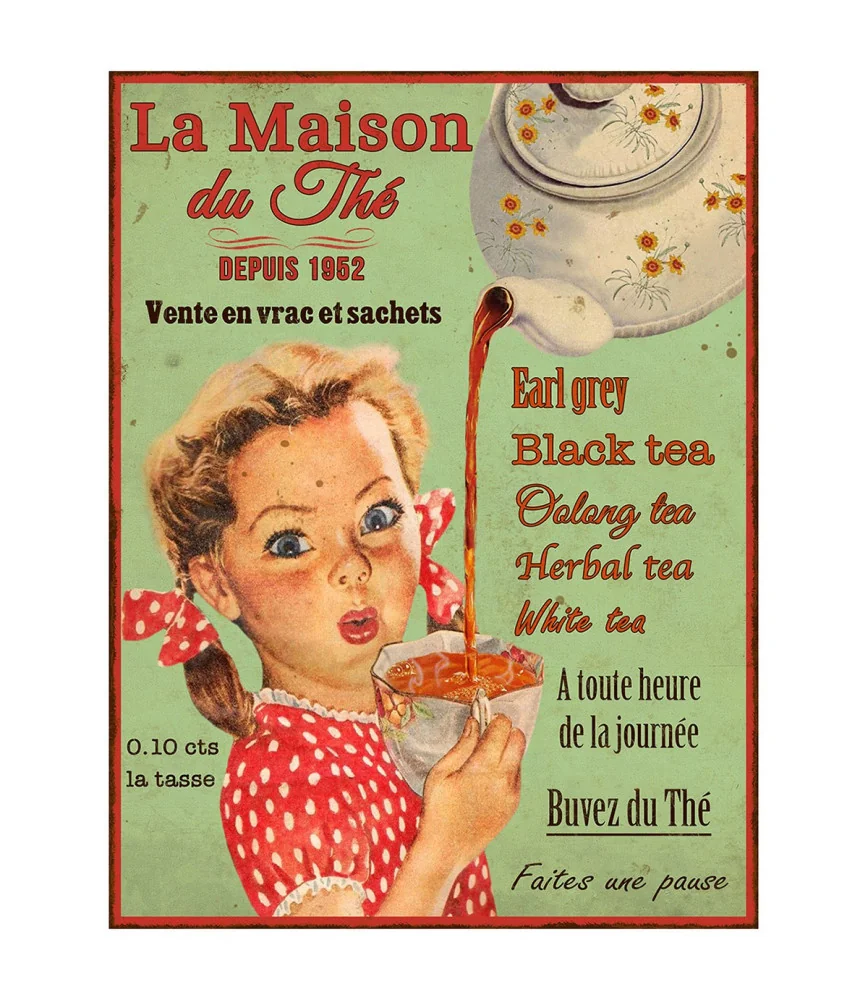 Plaque métal Maison du thé 33 x 25 cm