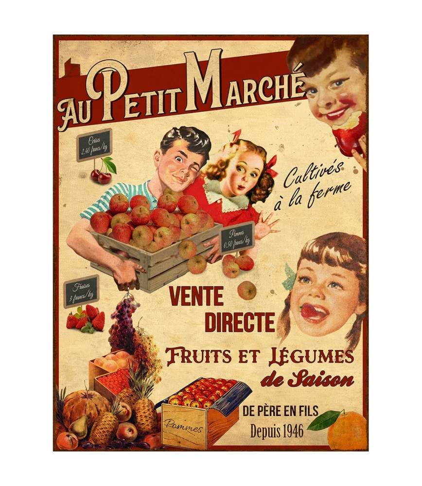 Plaque métal Au petit marché 33 x 25 cm