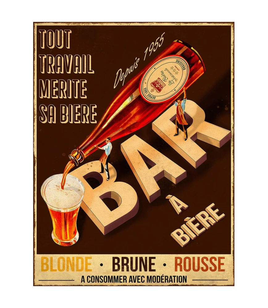 Plaque métal Bar à bière 50 x 38 cm