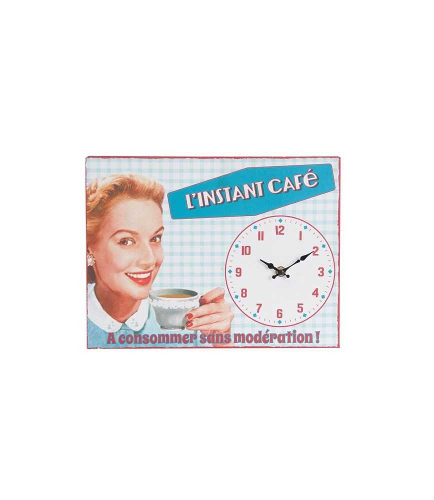 Pendule vintage "l'instant café" 32x24 Fer+papier