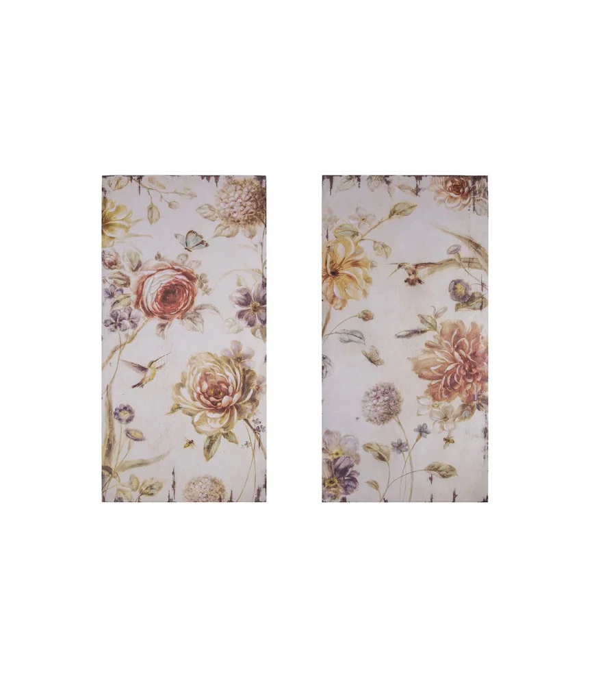 Set 2 cadres fleurs/oiseaux/papillons 40*80