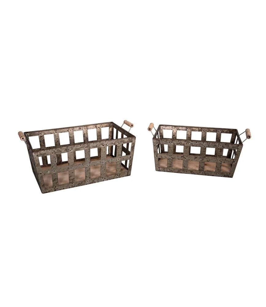 Set 2 paniers zinc et bois