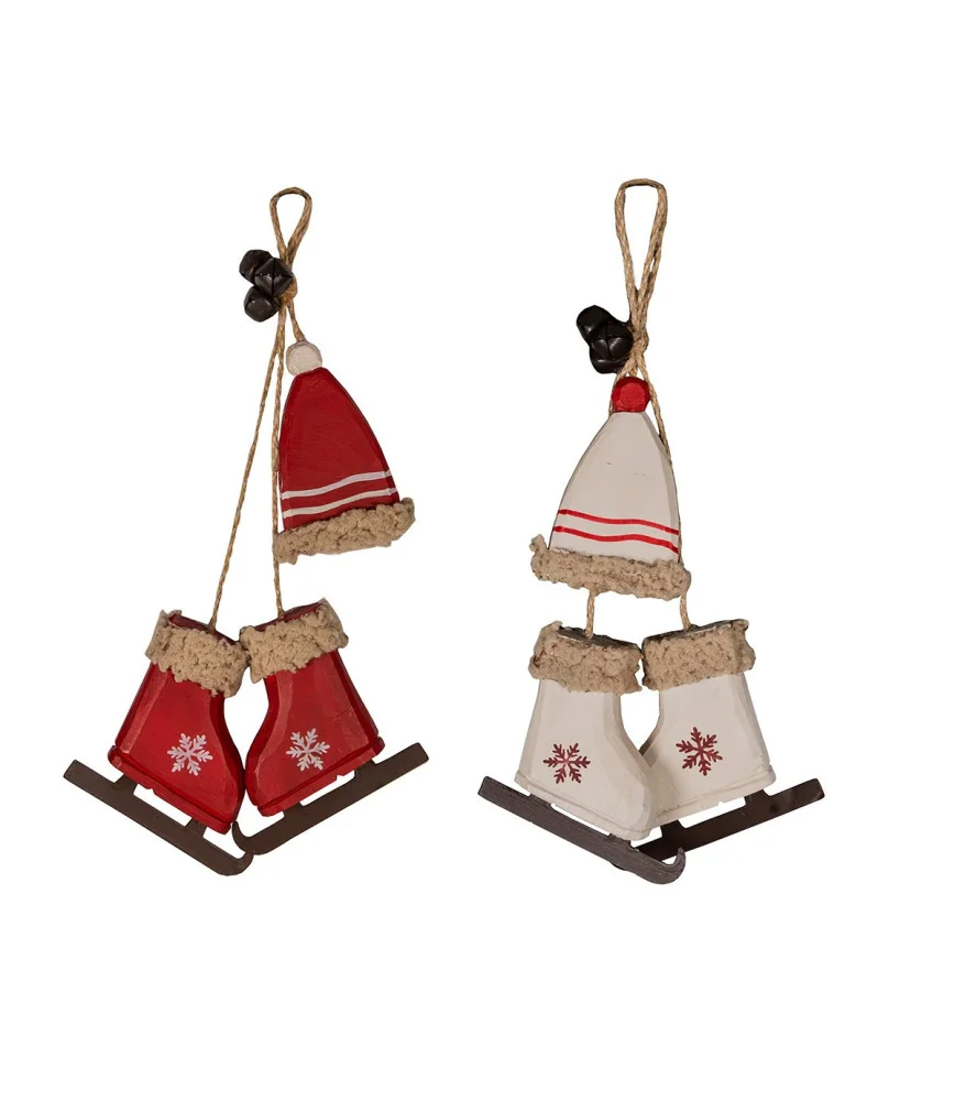 Set de 2 guirlandes bonnet/patins/grelots rouge et blanc
