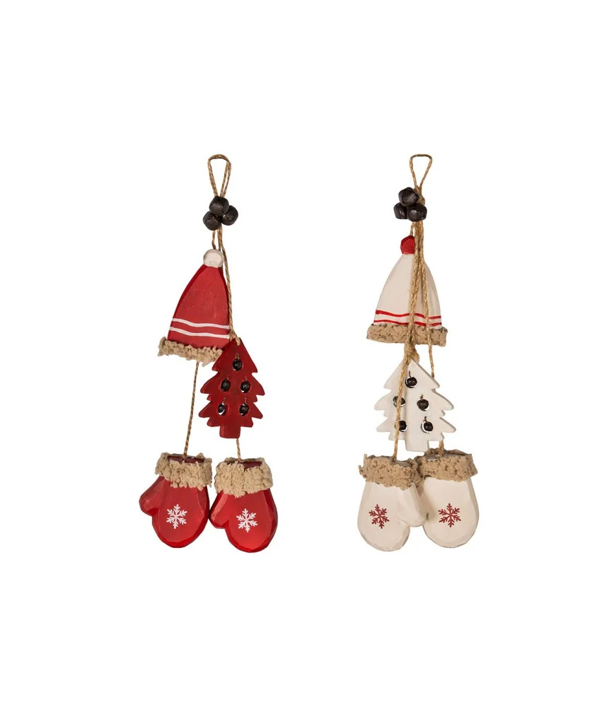 Set de 2 guirlandes bonnet/gants/grelots rouge et blanc