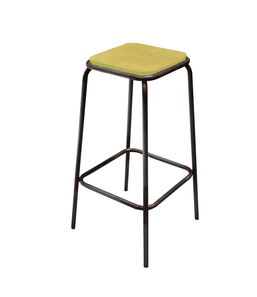 Tabouret industriel assise bois citron usé