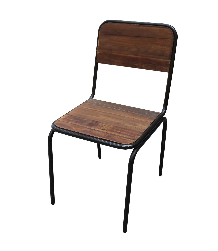 Chaise industrielle fer et bois - dossier plein CIRE