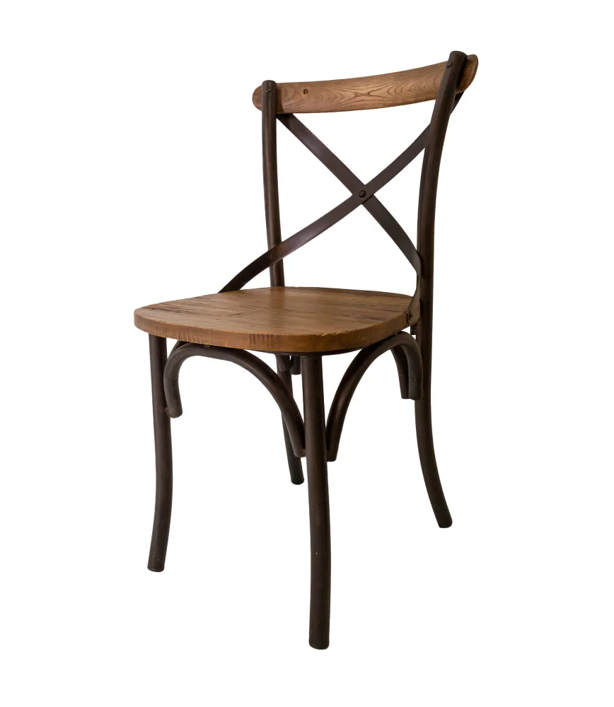 Chaise industrielle fer et bois - dossier ouvert CIRE