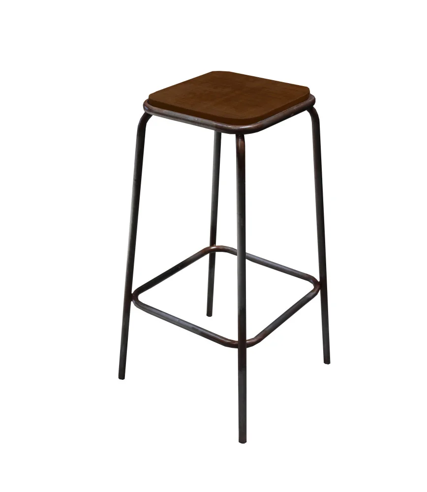 Tabouret industriel assise bois chocolat usé