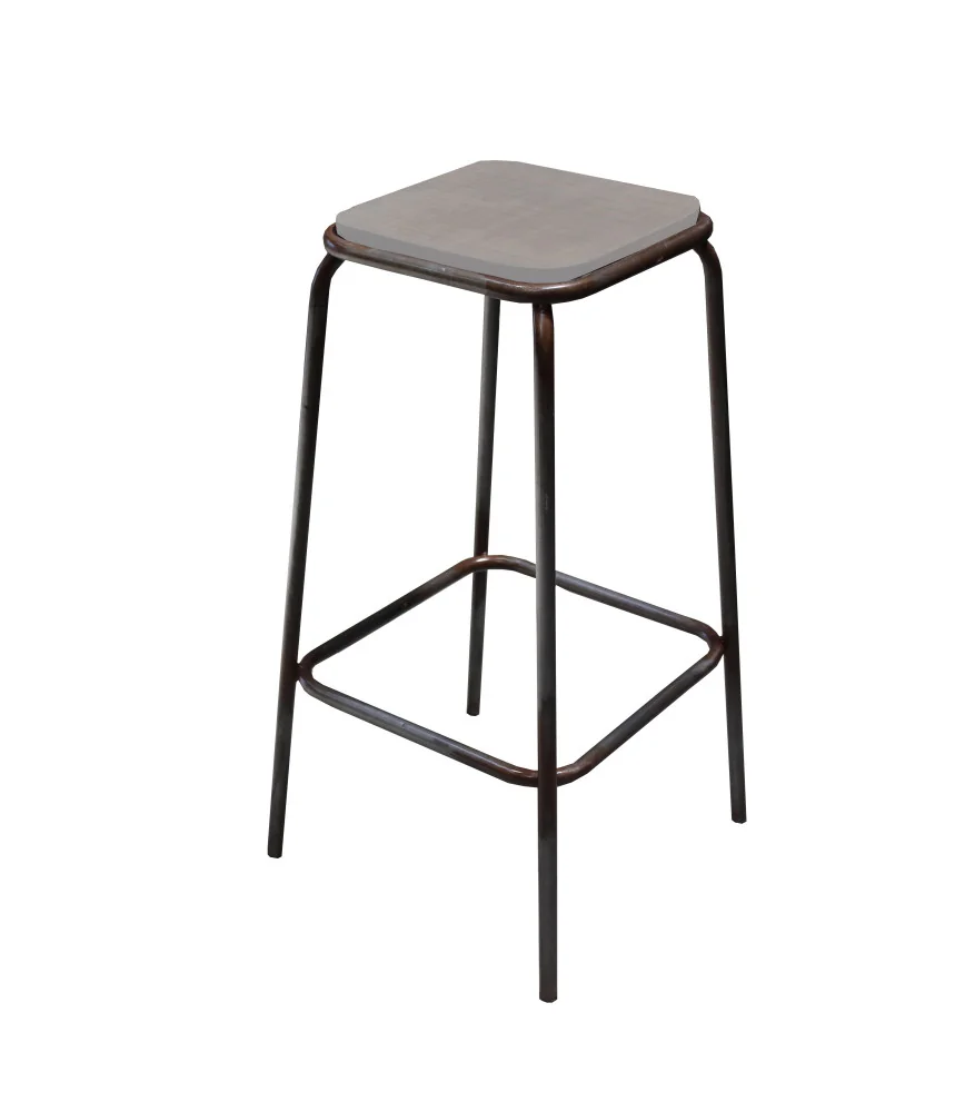 Tabouret industriel assise bois gris usé