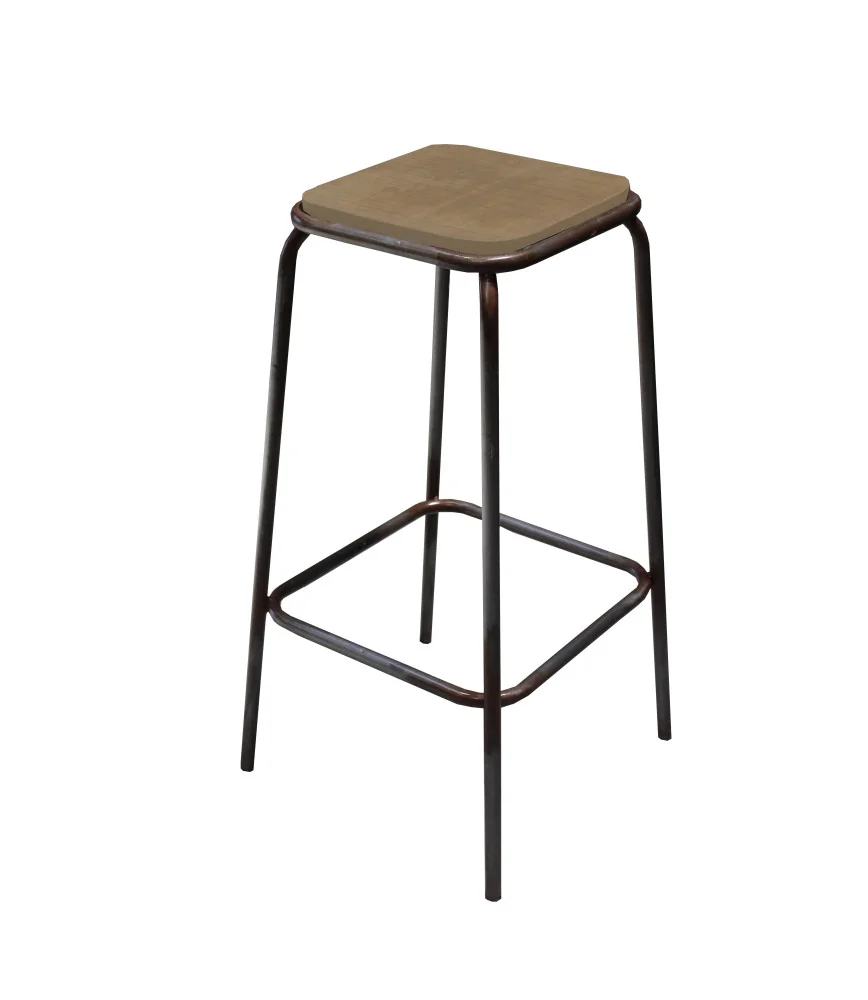 Tabouret industriel assise bois taupe usé
